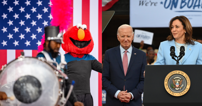 Elmo appeared to head up the Biden-Harris rally. (Getty)
