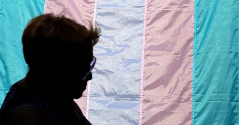 A silhouette next to a trans flag.