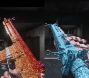 The Call of Duty Pride Month pride skins: one gun with the lesbian flag and another with the trans flag