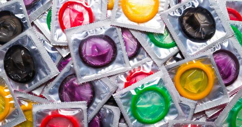 multi coloured condom packets