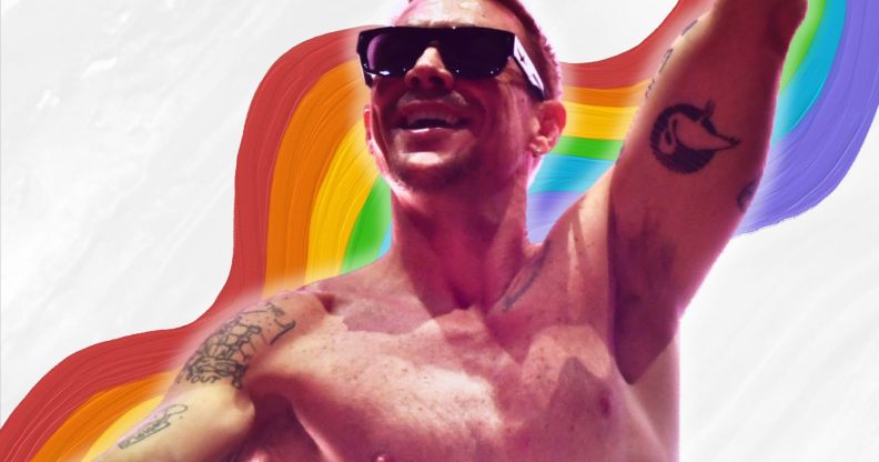 A photoshopped image of Diplo infront of a rainbow