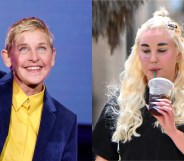 Ellen DeGeneres walks onstage with a smile and Amanda Bynes drinking starbucks in LA.