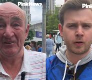 A split image of two football fans speaking into a camera.
