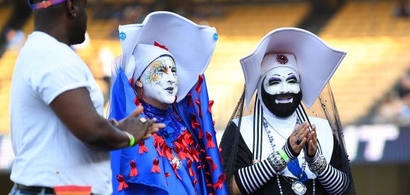 Drag performers at Dodgers Stadium