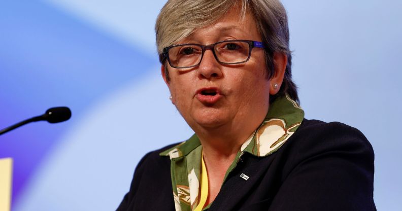Joanna Cherry speaking into a microphone.