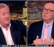 Split image with Piers Morgan on the left and Kevin Spacey on the right, both in the TV studio