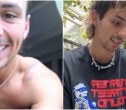 Composite image, left shows Tyde Levi smiling, leaning forward shirtless, the other shows him in a black t-shirt - both are screenshots from TikTok