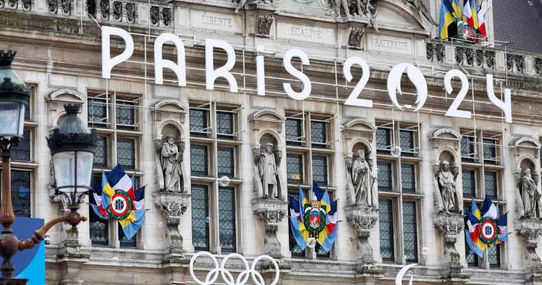 Paris 2024 logo and Olympic and Paralympic Games' posters are displayed on the facade of the Paris town hall several months prior to the start of the Paris 2024 Olympic and Paralympic Games.