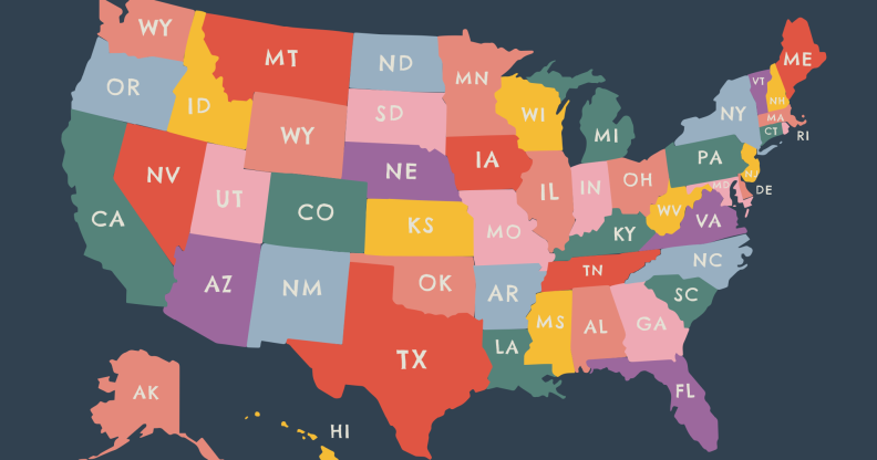 A multi-coloured state map of the United States of America