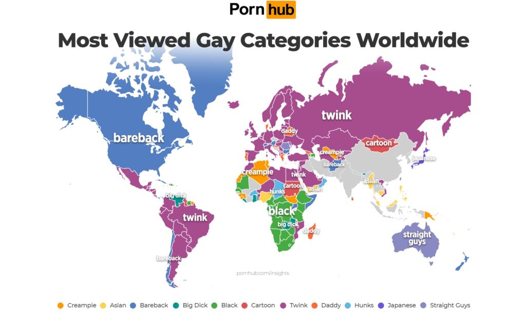 Pornhub's most viewed gay porn categories.