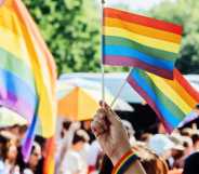 stock image of pride flags at a parade