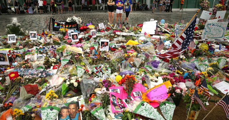 Hundreds of flowers and tributes to those killed in the Pulse Nightclub shooting.