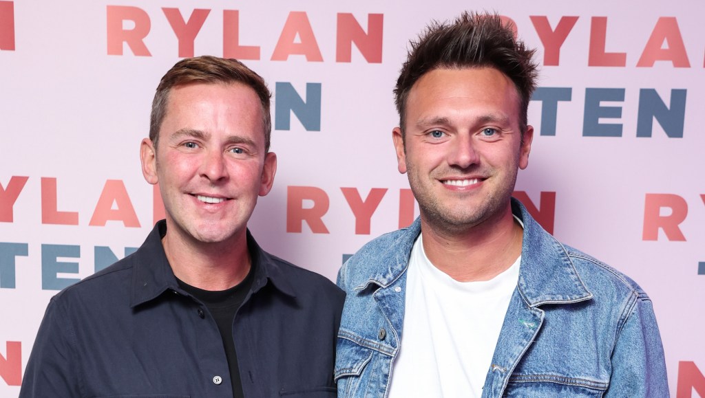 LONDON, ENGLAND - SEPTEMBER 23: Scott Mills and Sam Vaughan attend the launch of Rylan Clark's new book "Ten: The Decade That Changed My Future" at the BT Tower on September 23, 2022 in London, England. (Photo by Mike Marsland/Getty Images for Orion Books)