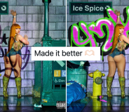Image shows two versions of Ice Spice's Y2K artwork, with the caption "made it better" overlaid