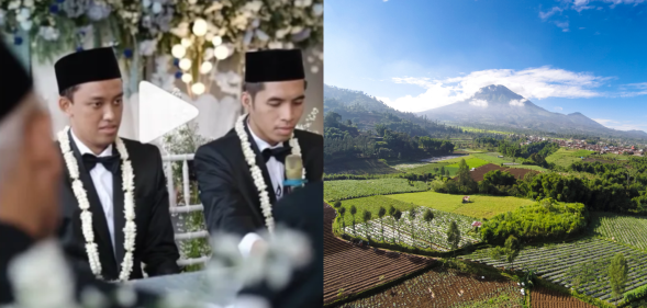 A video went viral after it was falsely claimed two men got married in a town in Java, Indonesia. (TikTok/Getty)