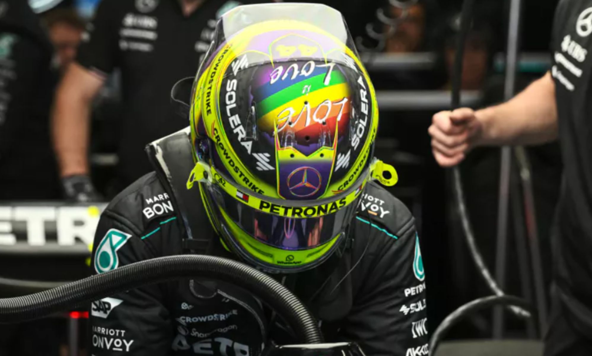 F1: Lewis Hamilton proudly wears LGBTQ+ Pride flag on helmet