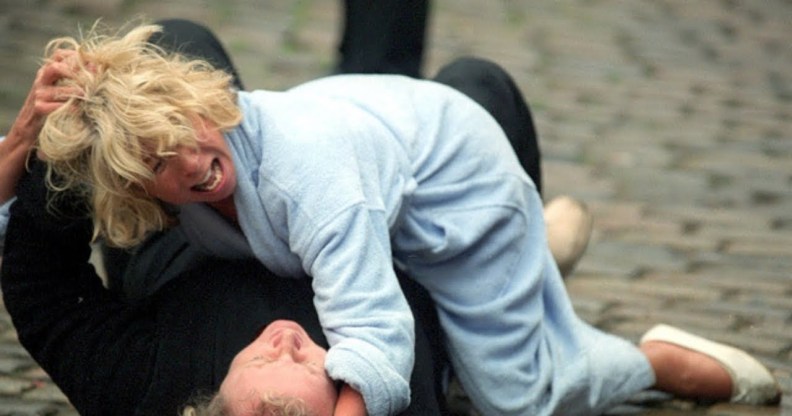 Gail and Eileen brawl in the street in a Corrie episode from 2004 (ITV)