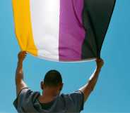 a person holding a non binary flag
