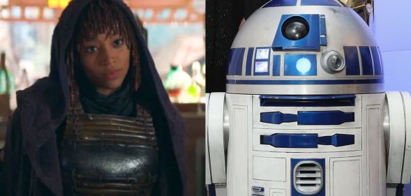 Amandla Stenberg in Star Wars The Acolyte and robot R2-D2.