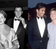 Rock Hudson smoking with wife Phyllis Gates and Johnathon Schaech and Ellen DeGeneres attending the First Annual Screen Actors Guild Awards