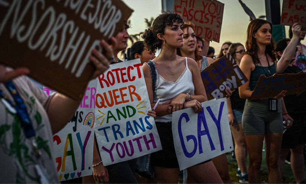 Protestors at an LGBTQ+ rally.