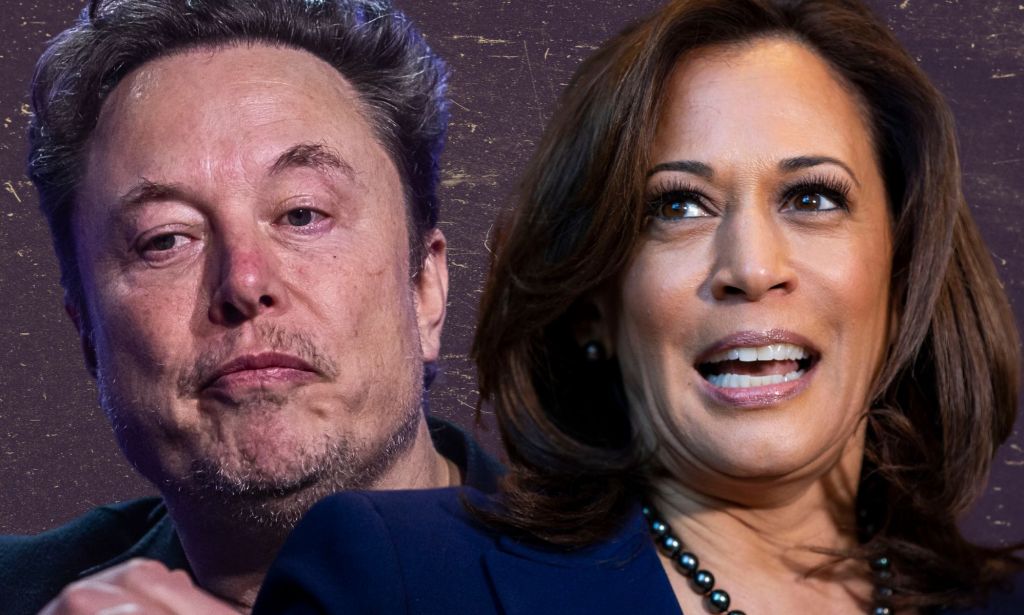 An edited image of Kamala Harris and Elon Musk.