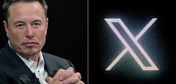 Elon Musk with an X logo behind him