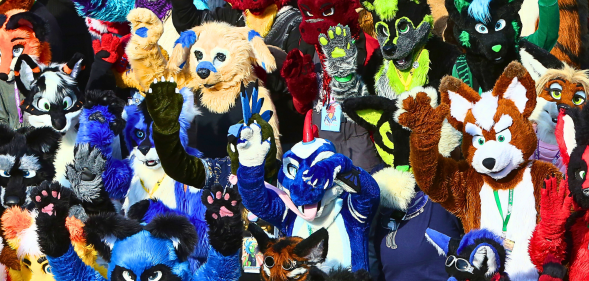 A group of furries at a convention.