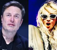 A split image of Elon Musk and Grimes.