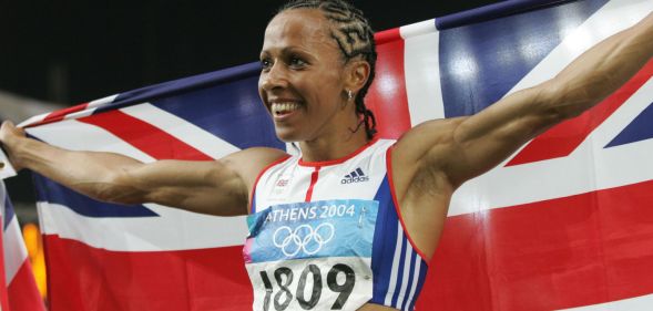 (AUSTRALIA OUT) British runner Kelly Holmes after winning the 2004 Athens Olympic Games Womens 1500m race on 28 August 2004. SMH OLYMPICS Picture by TIM CLAYTON. (Photo by Fairfax Media via Getty Images/Fairfax Media via Getty Images via Getty Images)
