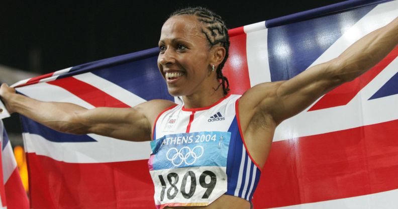 (AUSTRALIA OUT) British runner Kelly Holmes after winning the 2004 Athens Olympic Games Womens 1500m race on 28 August 2004. SMH OLYMPICS Picture by TIM CLAYTON. (Photo by Fairfax Media via Getty Images/Fairfax Media via Getty Images via Getty Images)