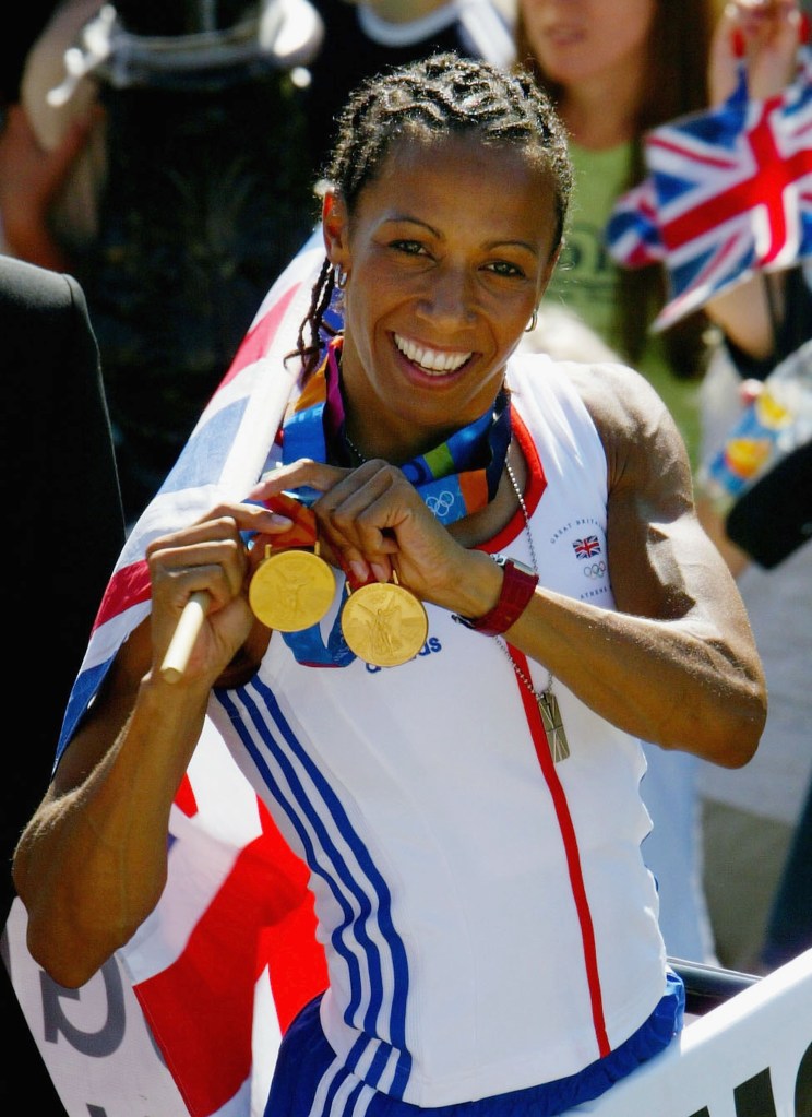 Great Britain double gold medal winer Kelly Holmes is feted by the townsfolk,