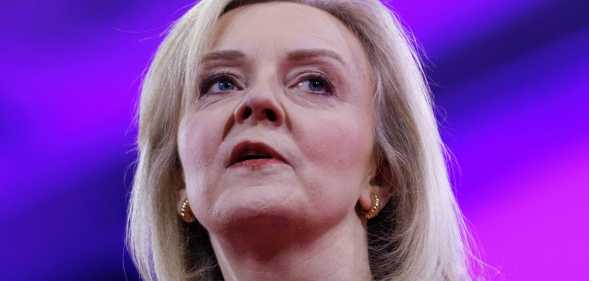 UK politician and former Prime Minister Liz Truss is speaking at CPAC 2024 at the Gaylord Hotel and Convention Center in National Harbor, Maryland, on February 22, 2024.