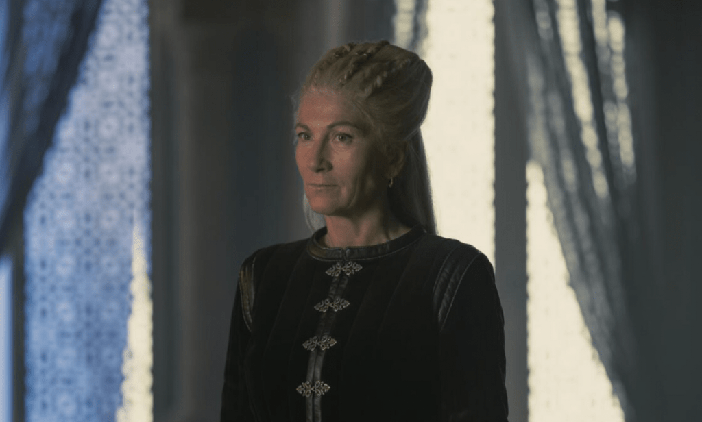 Eve Best as Rhaenys Targaryen in House of the Dragon.