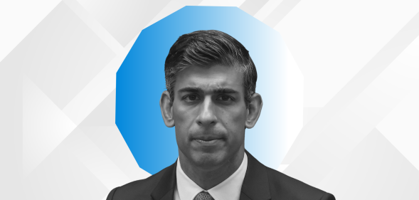 A black and white photo of UK prime minister and Conservative party leader Rishi Sunak
