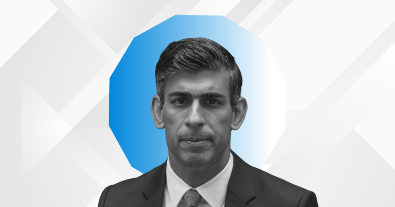 A black and white photo of UK prime minister and Conservative party leader Rishi Sunak