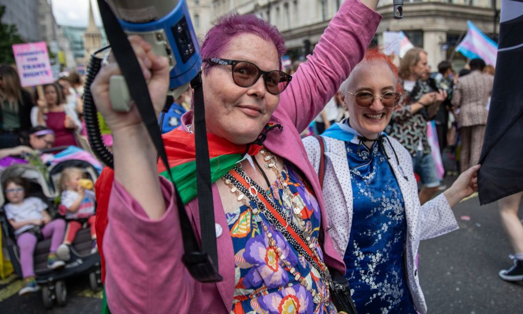 Sarah Jane Baker during the London Trans+ Pride protest. 