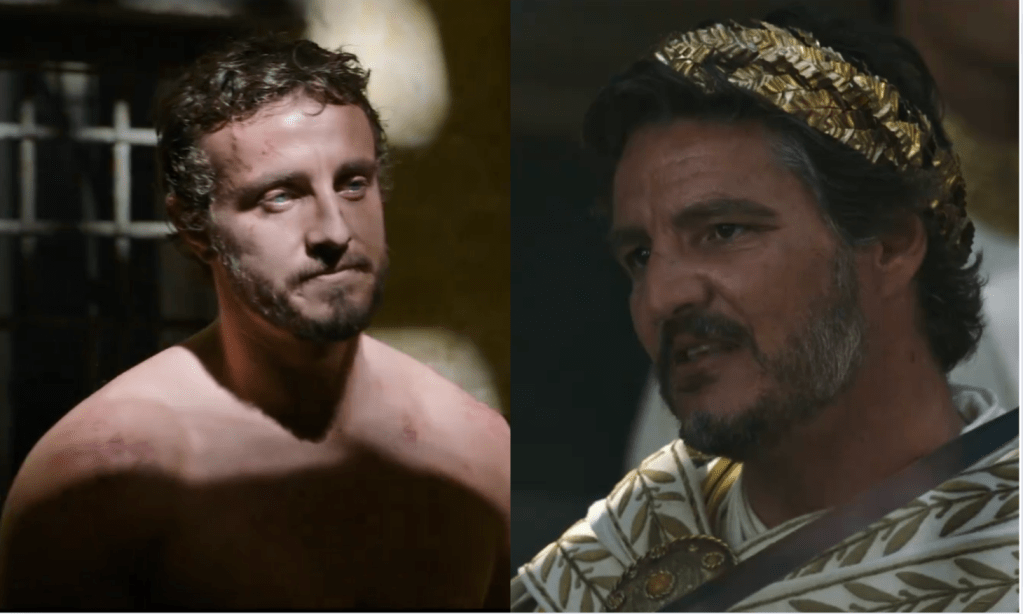 Paul Mescal (left) and Pedro Pascal (right) star in the Gladiators 2 trailer. (Paramount)