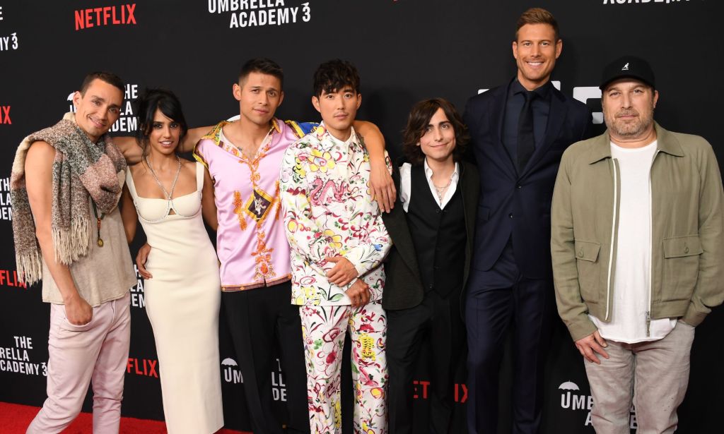 Steve Blackman (far right) and The Umbrella Academy cast.