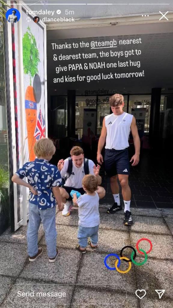 Olympians Tom Daley and Noah Williams speak to Tom Daley's children.