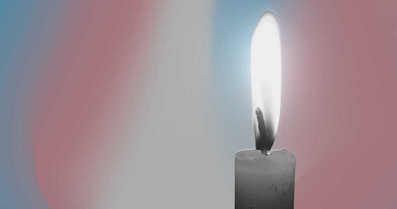 a candle with a trans hue