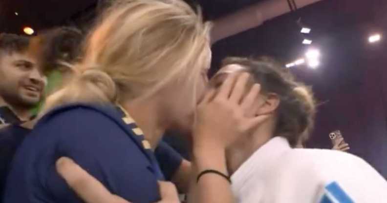 Italy's Alice Bellandi celebrated her gold Olympic win in judo by running to kiss her girlfriend.