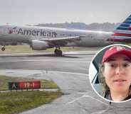 phot set of Erin Wright and an American Airlines plane