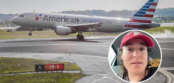 phot set of Erin Wright and an American Airlines plane