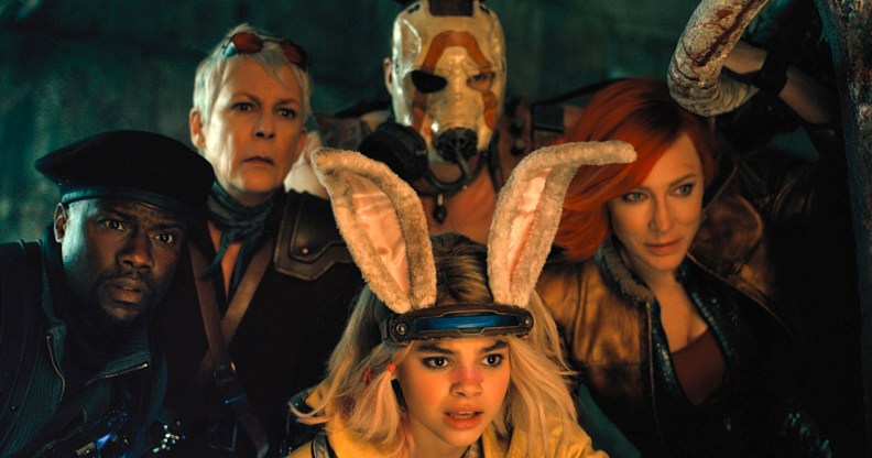 Kevin Hart as Roland, Jamie Lee Curtis as Tannis, Ariana Greenblatt as Tiny Tina, Florian Munteanu as Krieg, and Cate Blanchett as Lilith in Borderlands