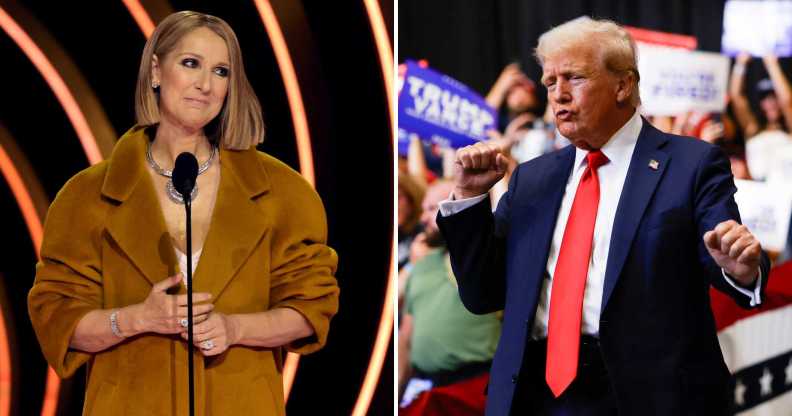 side by side images of celine dion and donald trump