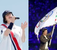 Billie Eilish performing at the LA28 Olympic Games Handover Celebration and Actor Tom Cruise holds the Olympic flag during the Closing Ceremony of the Olympic Games Paris 2024.