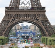 Eiffel Tower with Olympic rings