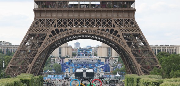 Eiffel Tower with Olympic rings