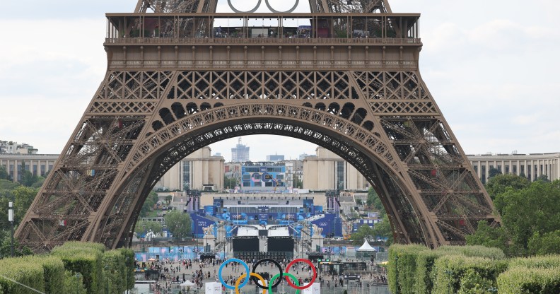 Eiffel Tower with Olympic rings